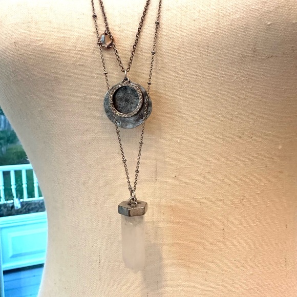 Double Chain Trinket Necklace EUC Silver Crystal copper and white Stone - Picture 6 of 9